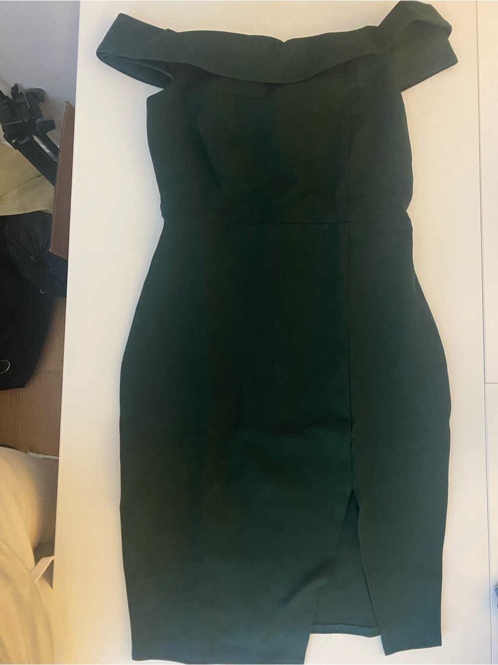 Lulus Off-Shoulder Forest Green Sheath Dress